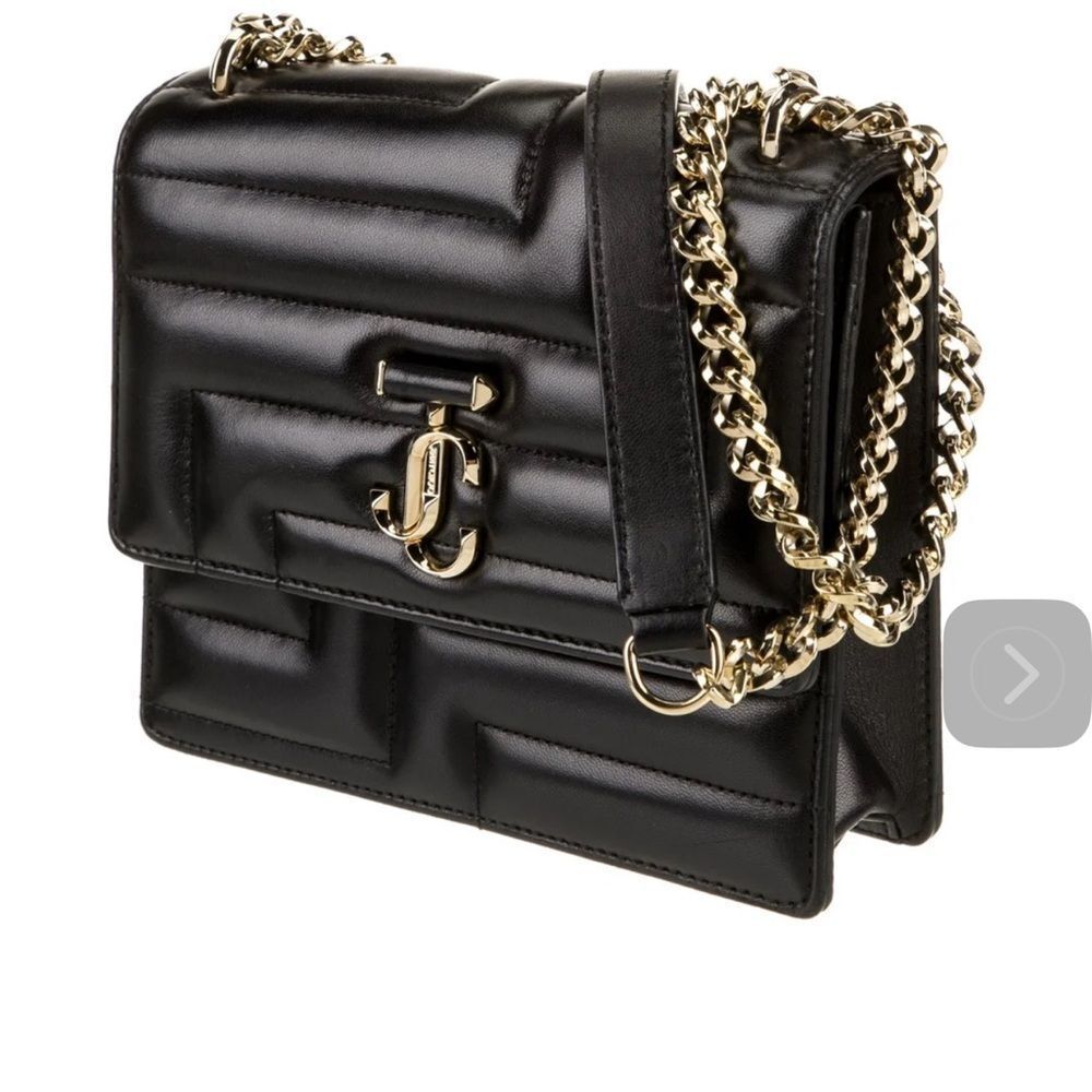 Jimmy Choo Leather Avenue Quad quilted shoulder bag Black Leather, Gold, New